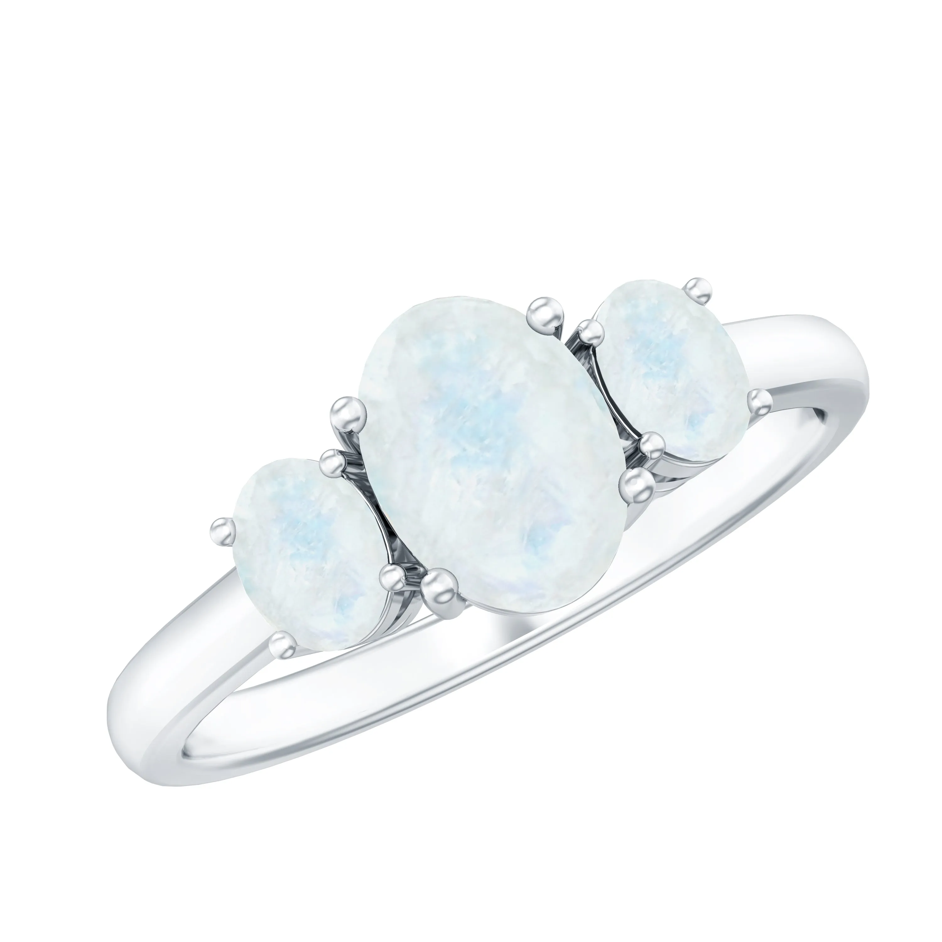 Simple Three Stone Ring with Oval Shape Moonstone