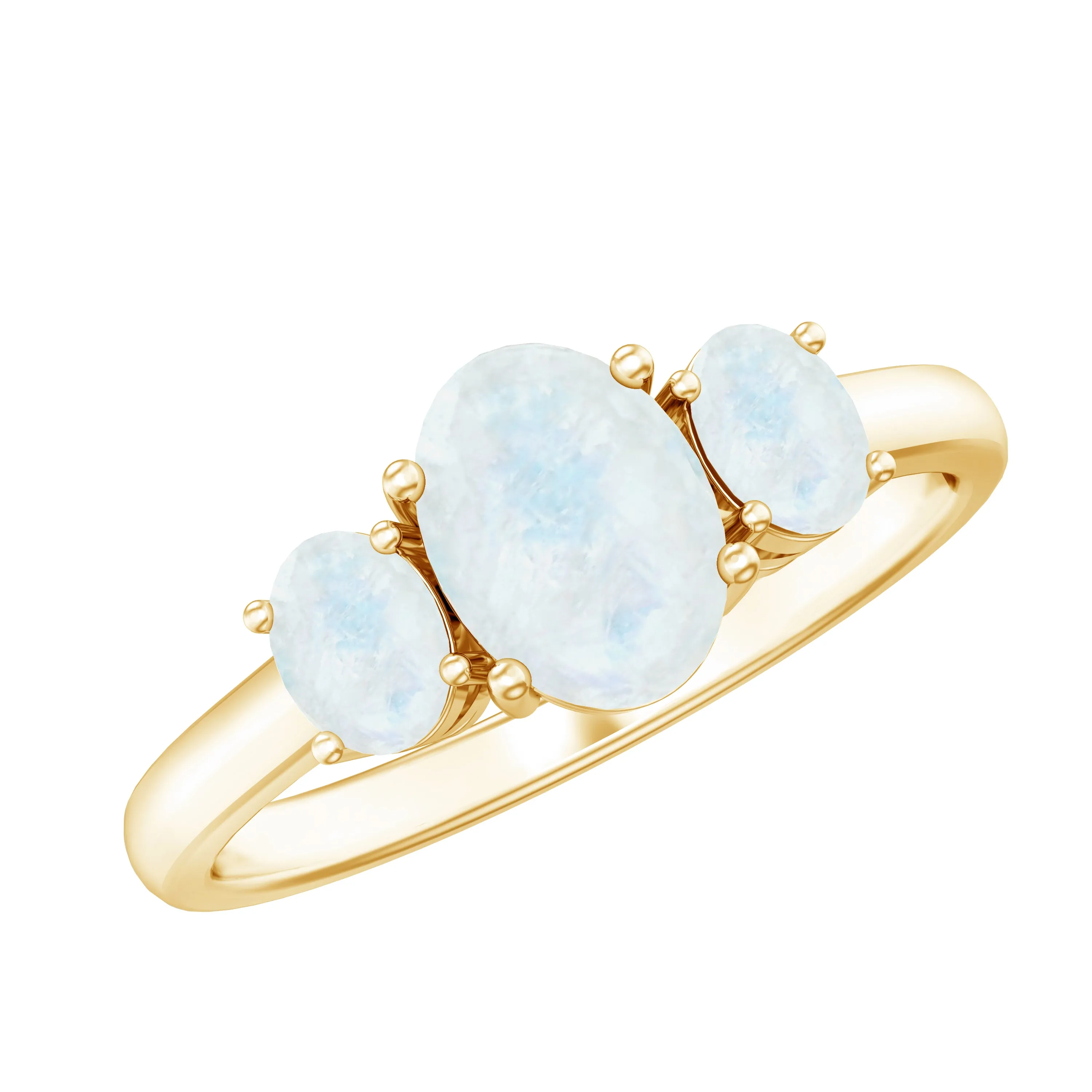 Simple Three Stone Ring with Oval Shape Moonstone