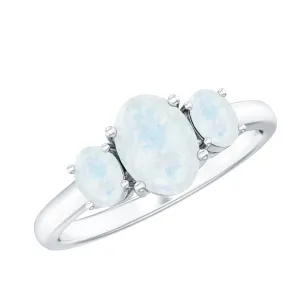 Simple Three Stone Ring with Oval Shape Moonstone