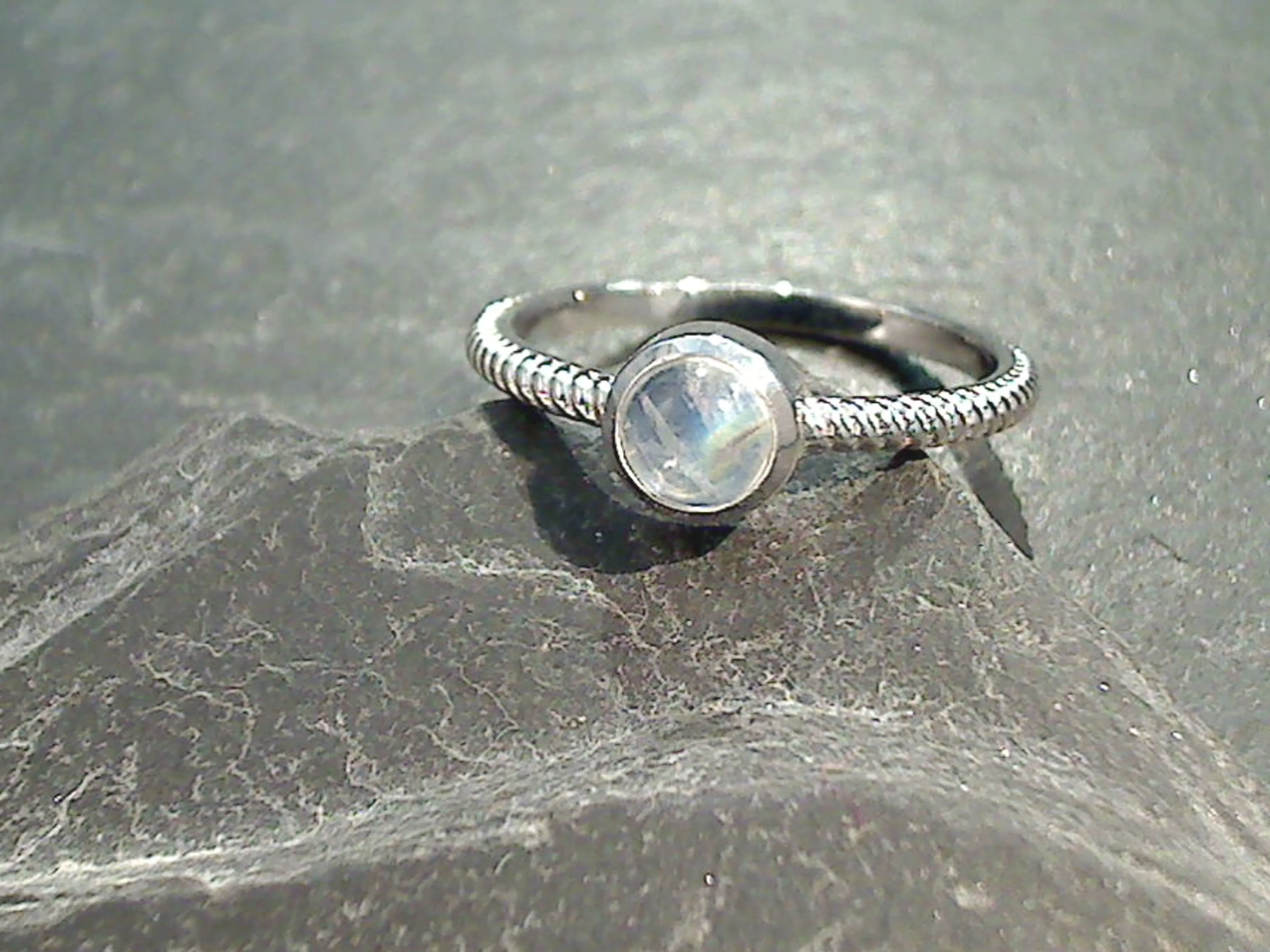 Size 8 Moonstone, Rhodium Plated Sterling Silver Ring