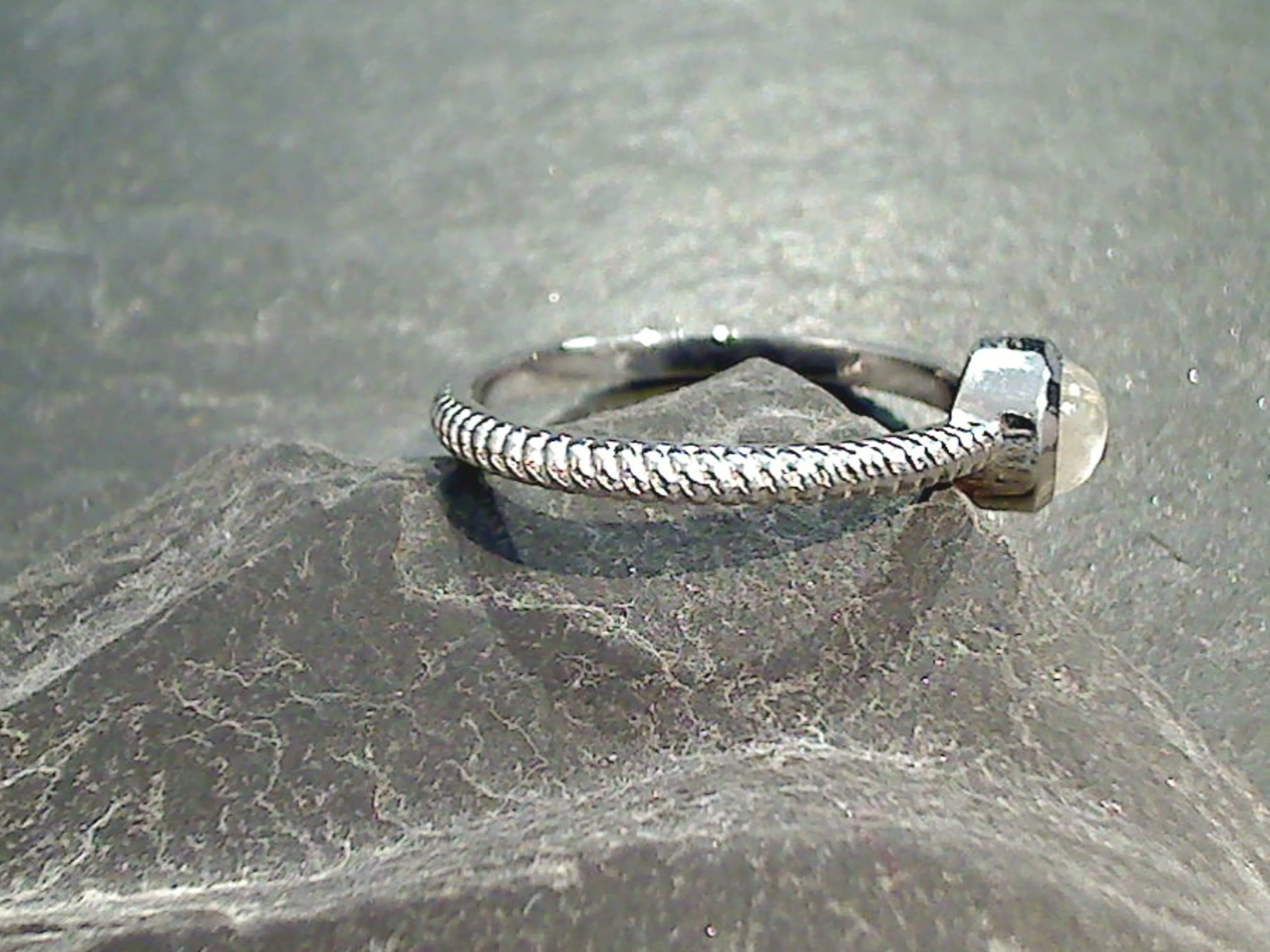 Size 8 Moonstone, Rhodium Plated Sterling Silver Ring