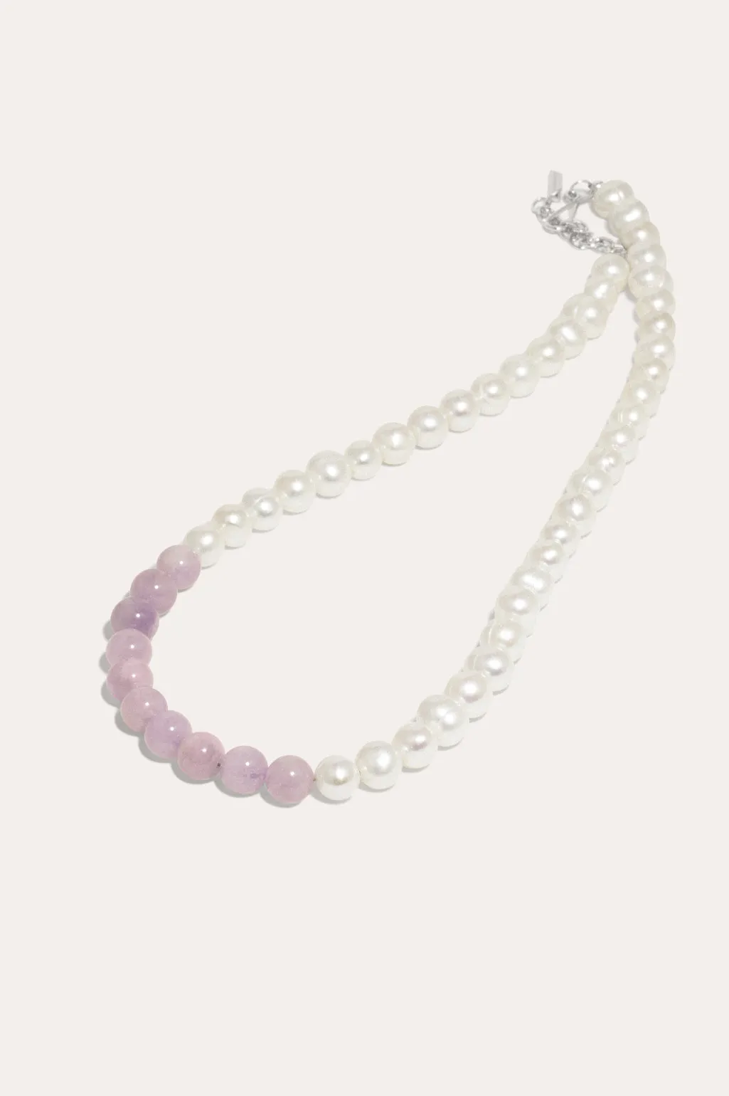 So Far So Good -  Pearl and Lilac Jade Bead Platinum Plated Necklace
