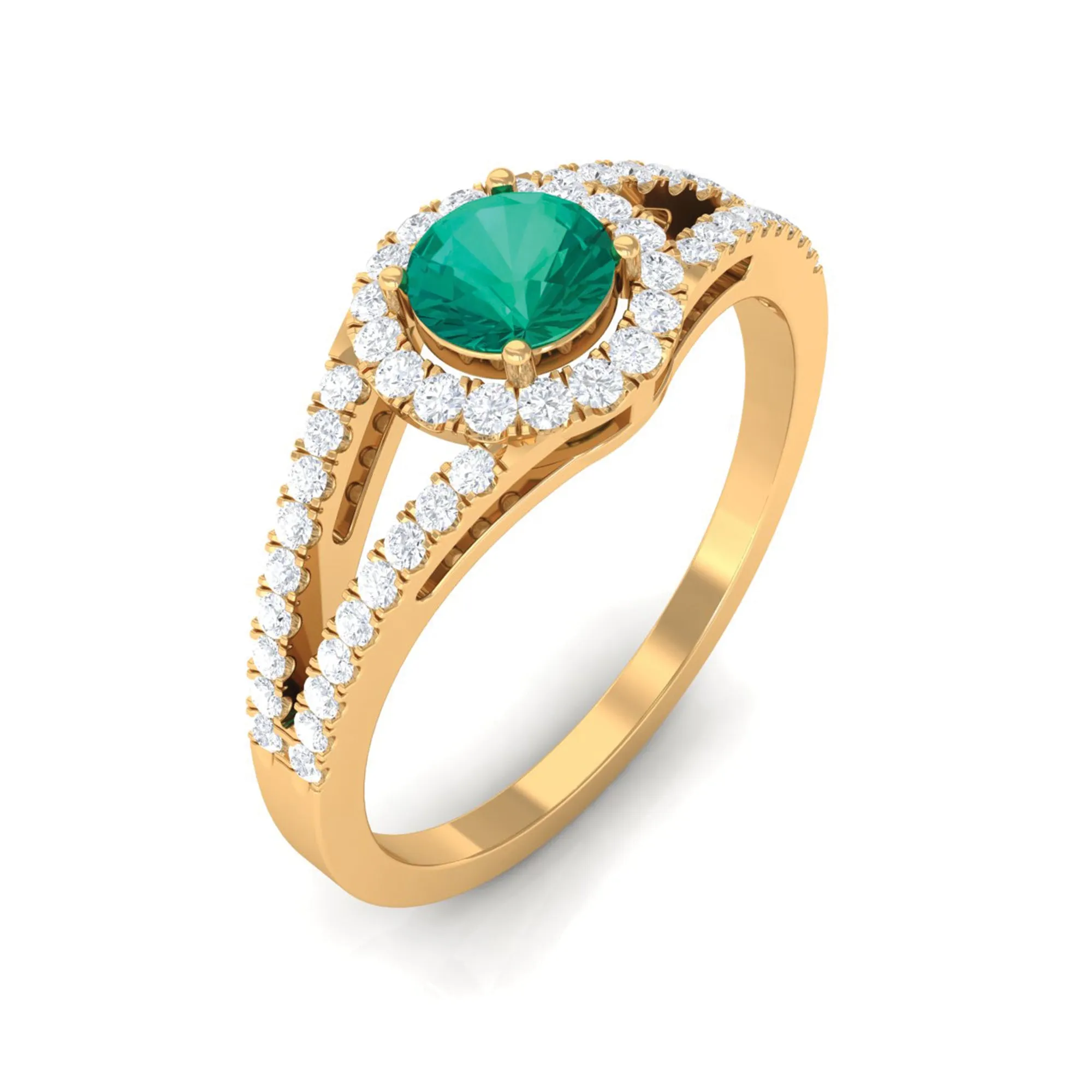 Split Shank Emerald Engagement Ring with Real Diamond
