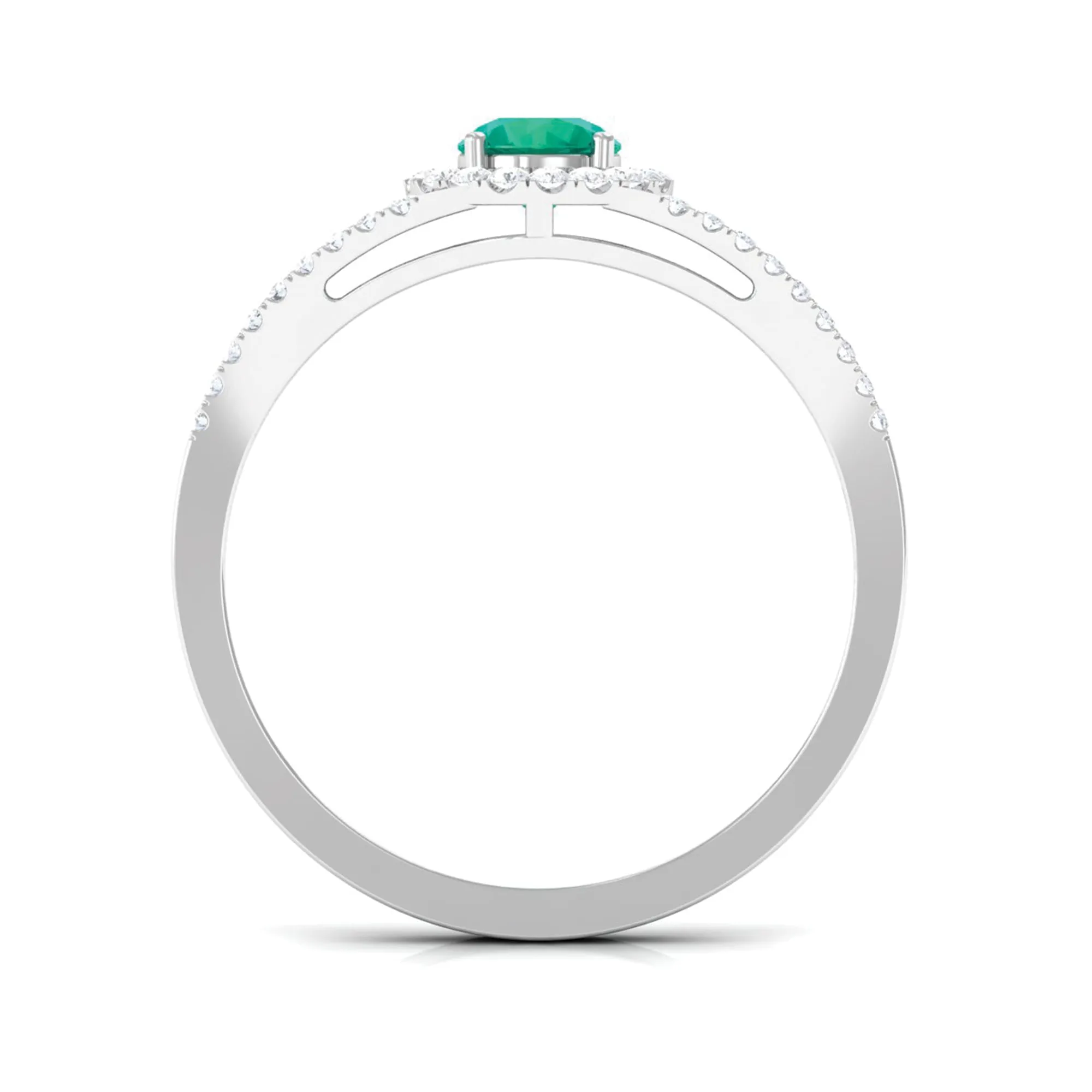 Split Shank Emerald Engagement Ring with Real Diamond