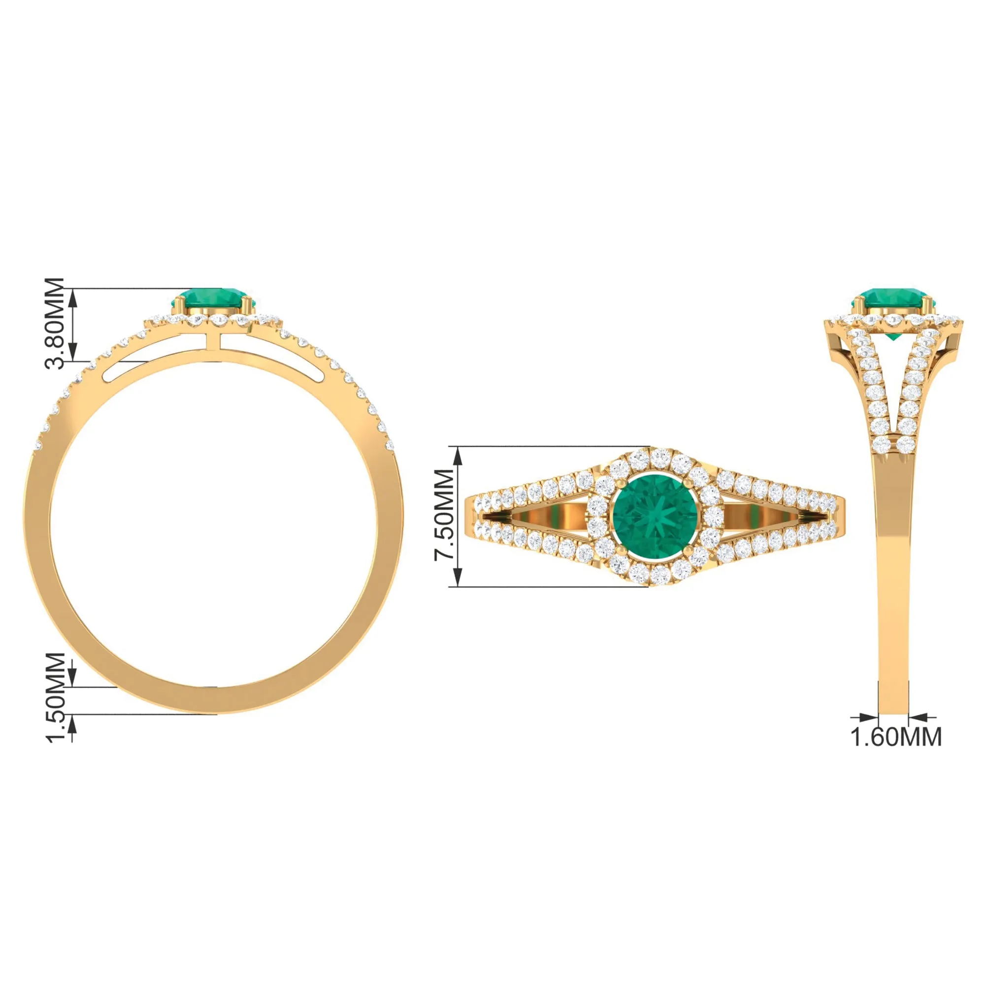 Split Shank Emerald Engagement Ring with Real Diamond