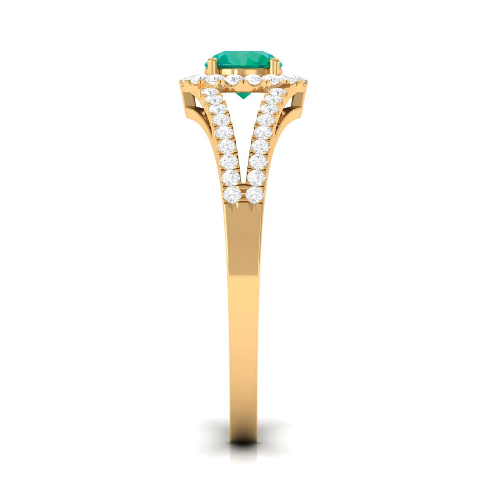 Split Shank Emerald Engagement Ring with Real Diamond