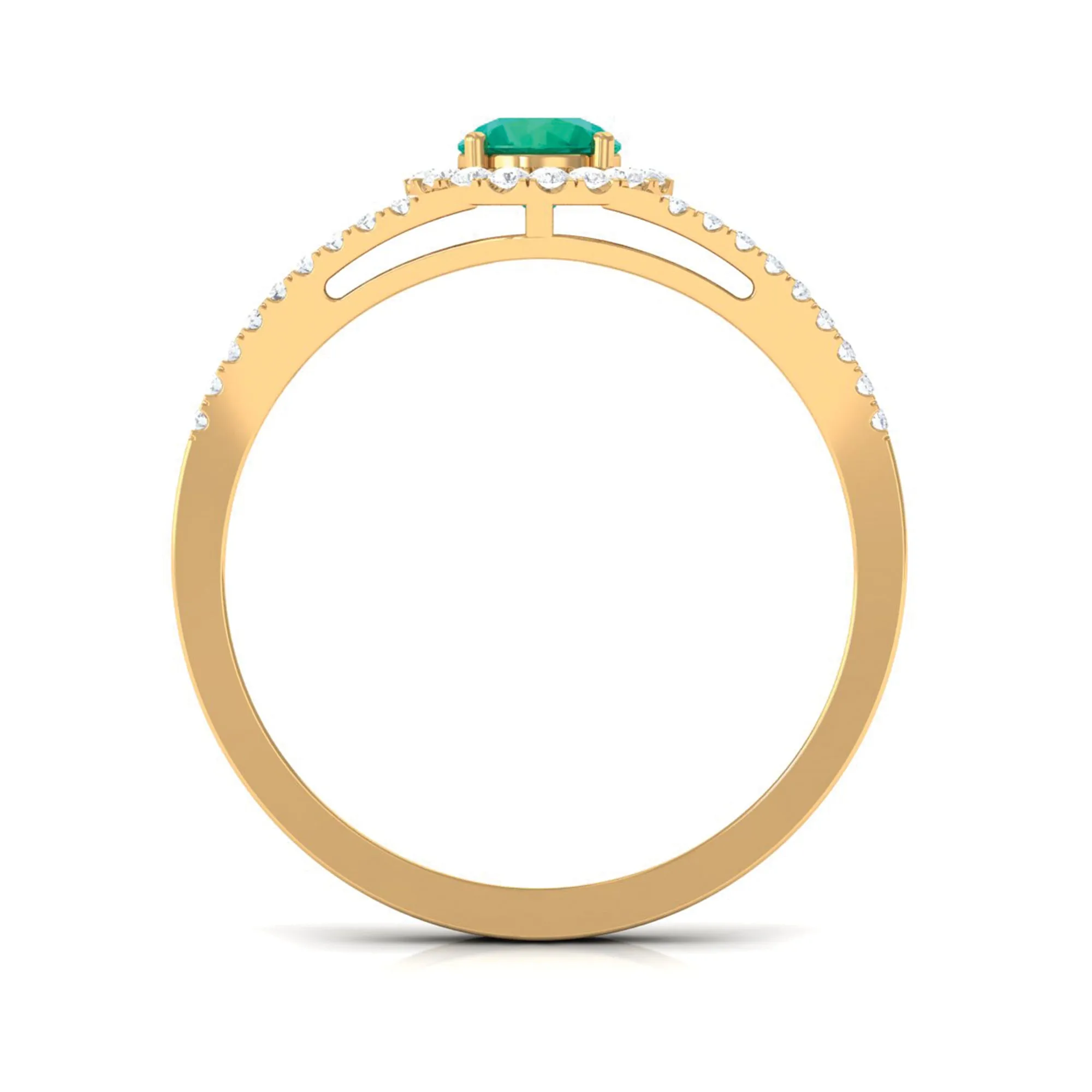 Split Shank Emerald Engagement Ring with Real Diamond