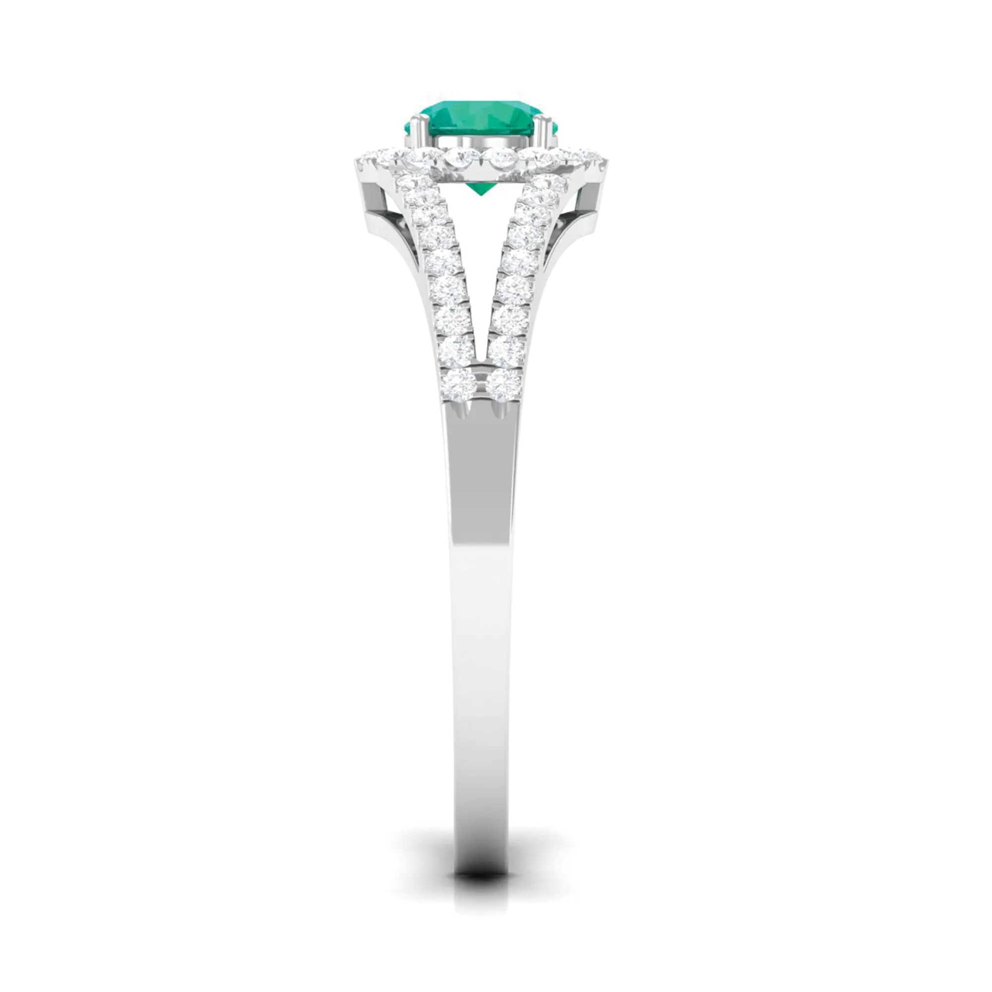 Split Shank Emerald Engagement Ring with Real Diamond