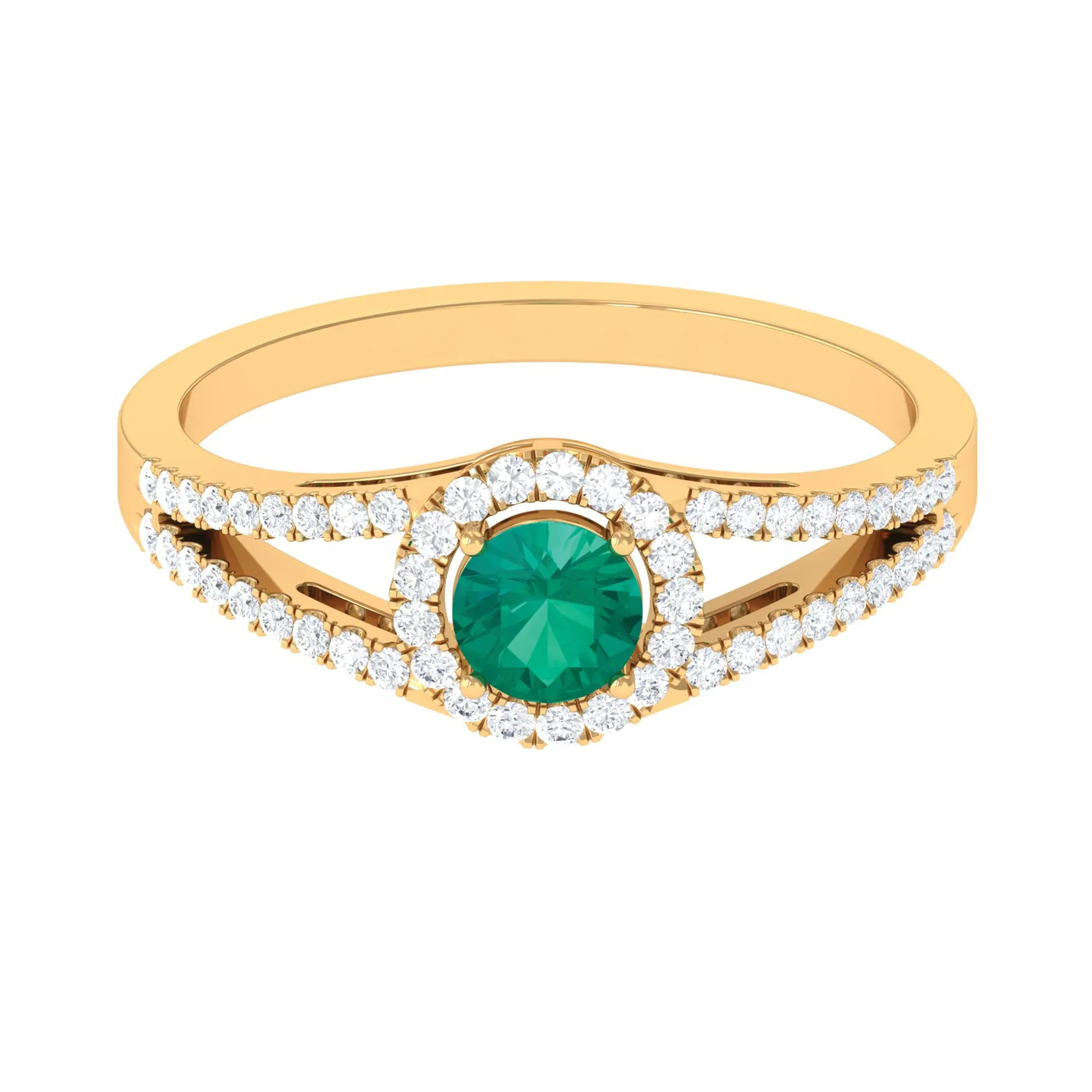 Split Shank Emerald Engagement Ring with Real Diamond