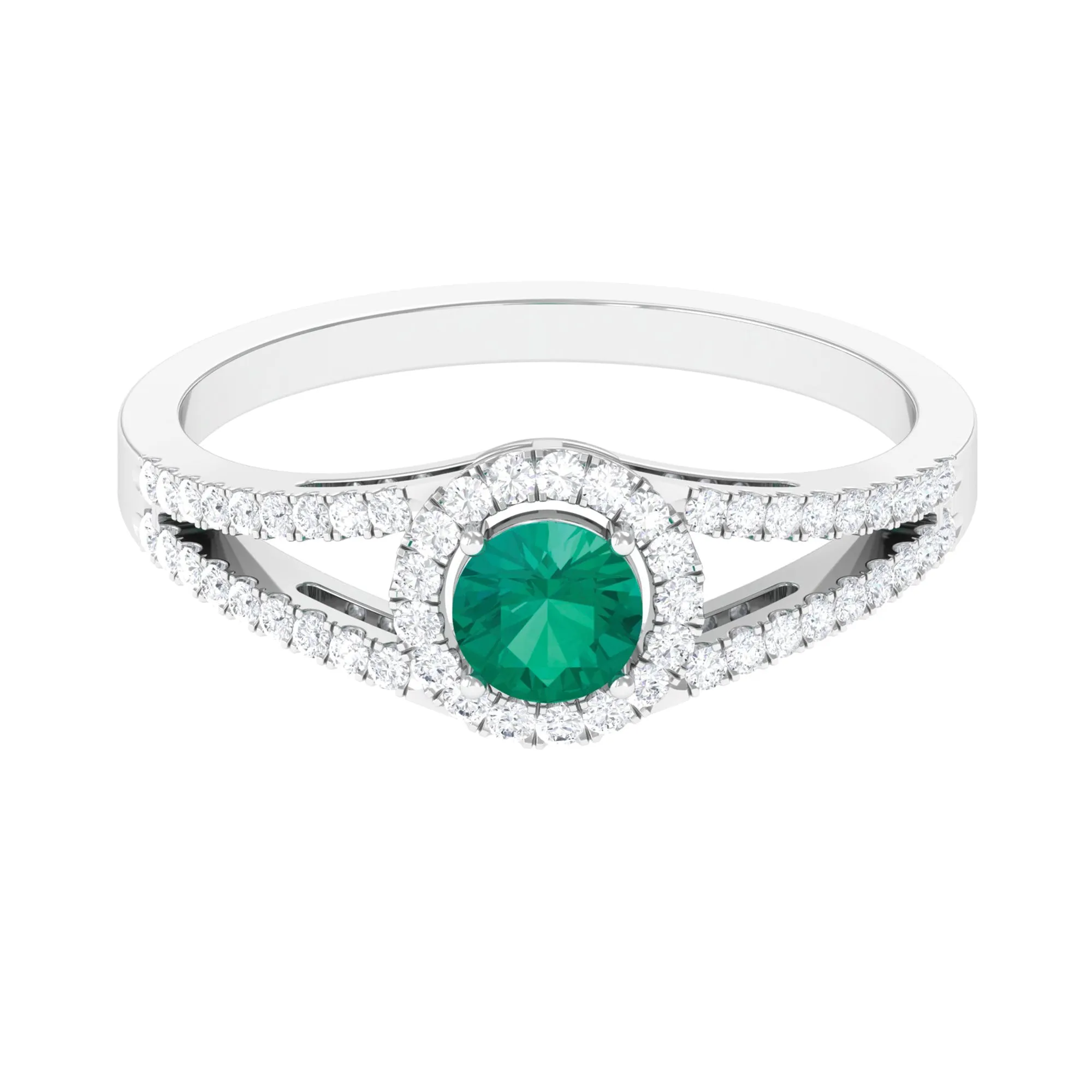 Split Shank Emerald Engagement Ring with Real Diamond