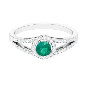 Split Shank Emerald Engagement Ring with Real Diamond