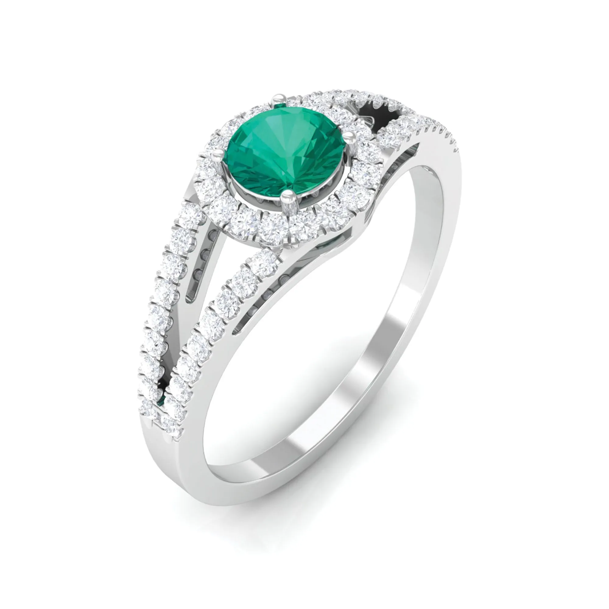 Split Shank Emerald Engagement Ring with Real Diamond