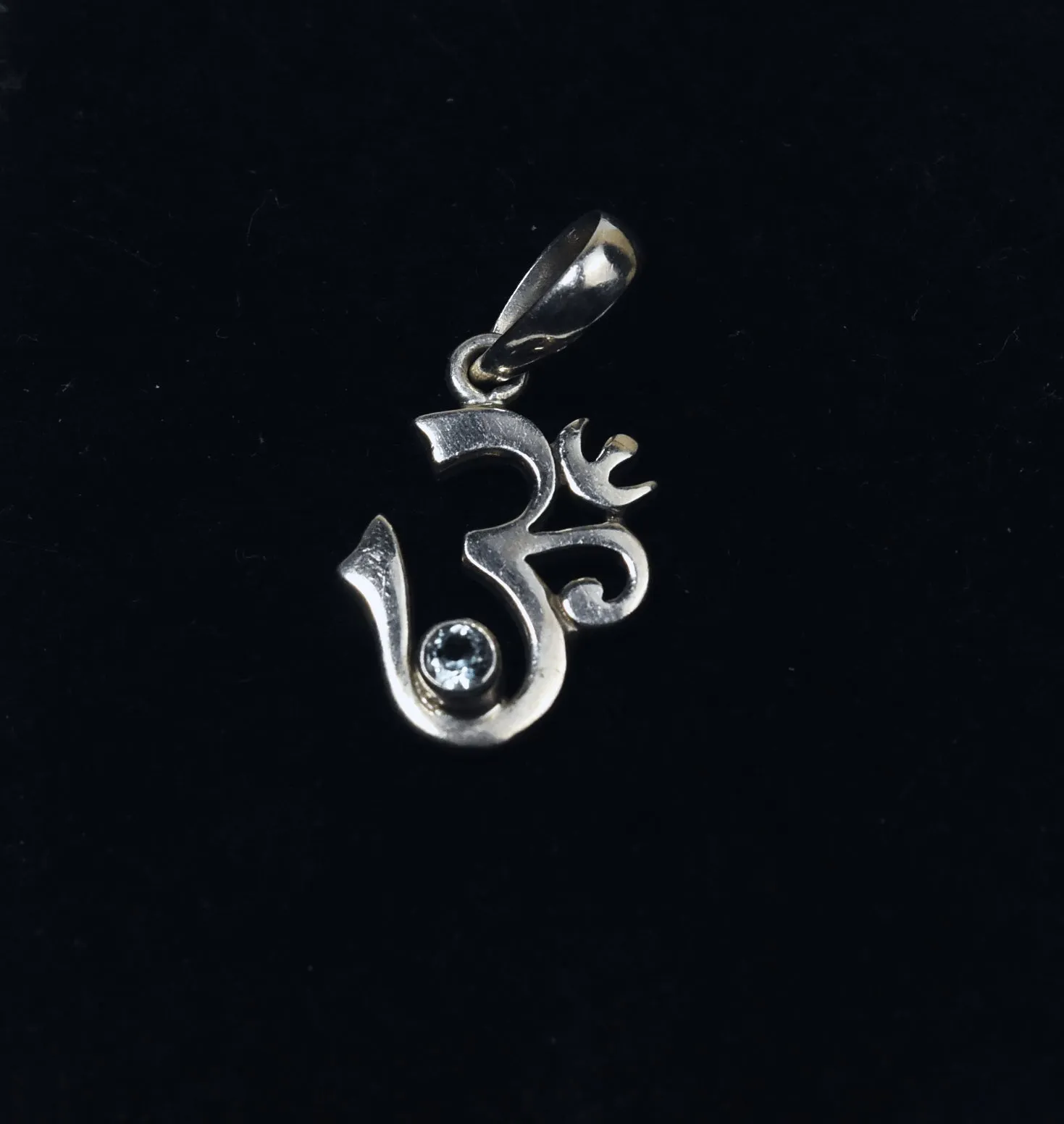 Sterling Silver Blue Topaz Om Symbol Pendant