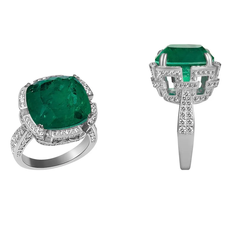 Sterling silver cushion cut emerald statement ring