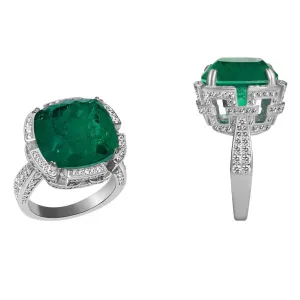Sterling silver cushion cut emerald statement ring