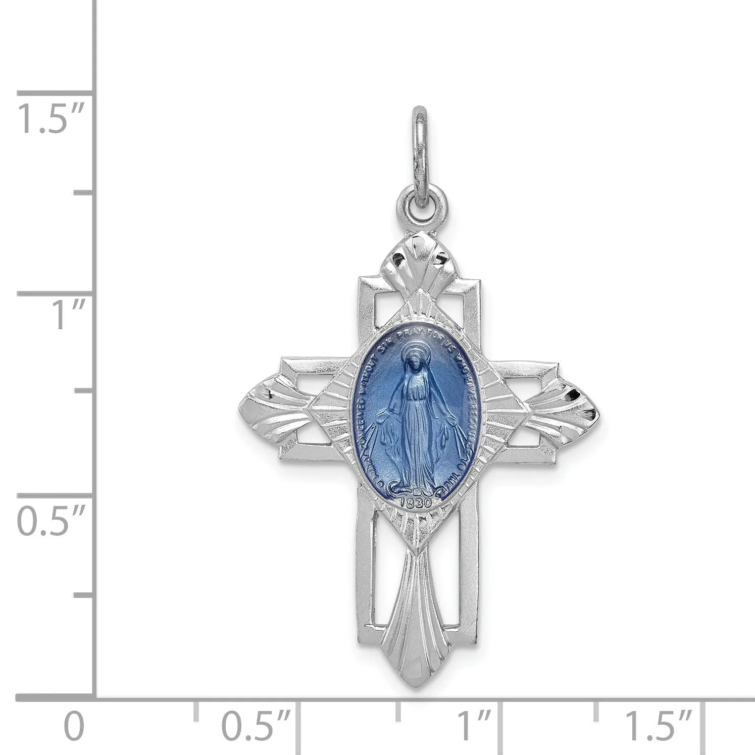 Sterling Silver Miraculous Medal Cross Pendant