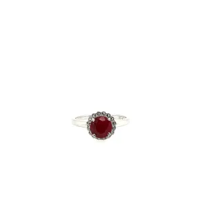 Sterling Silver Red Corundum and White Topaz Ring