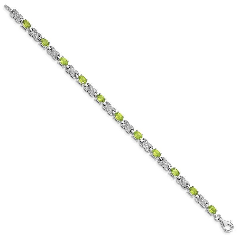 Sterling Silver Rhodium-plated Peridot Bracelet QX851PE