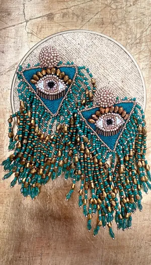 Sunburst Eye Fringe Statement Earrings | Olivia Dar
