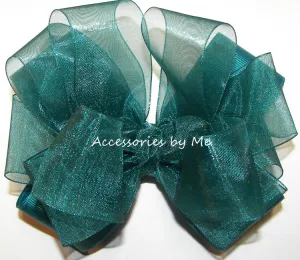 Teal Green Organza Hair Bow
