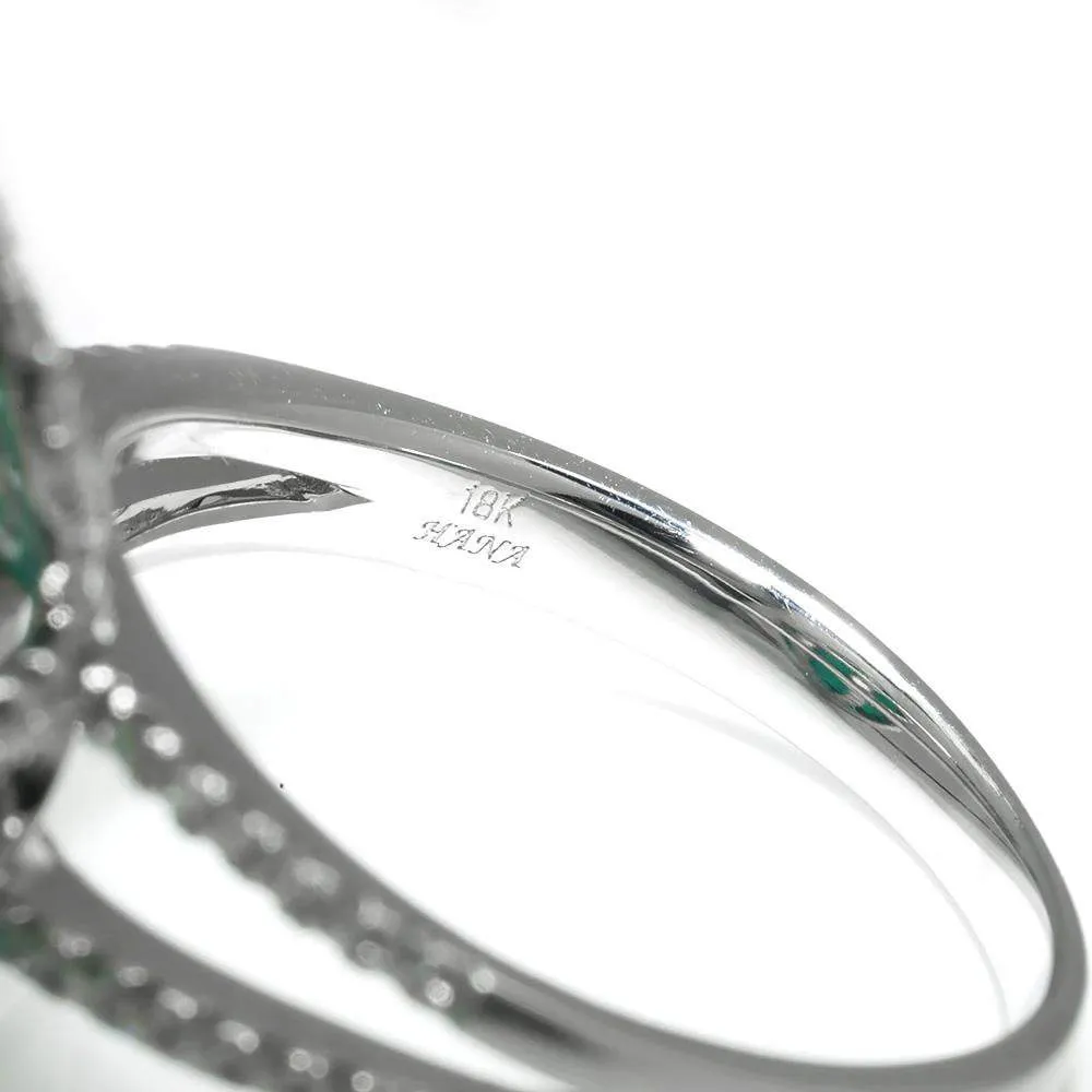 Teardrop Lab-Created Emerald Halo Ring with Diamonds White Gold