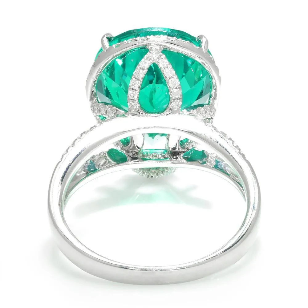 Teardrop Lab-Created Emerald Halo Ring with Diamonds White Gold