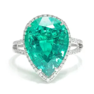 Teardrop Lab-Created Emerald Halo Ring with Diamonds White Gold