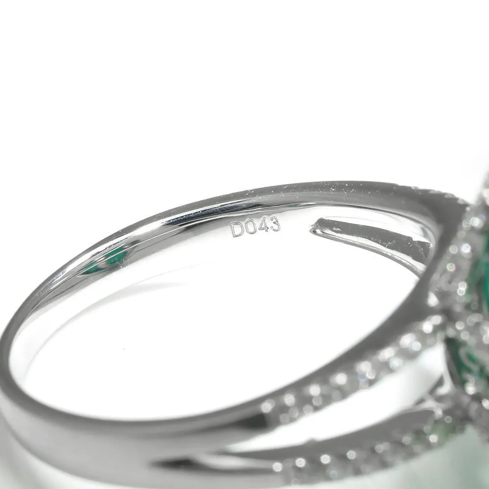 Teardrop Lab-Created Emerald Halo Ring with Diamonds White Gold
