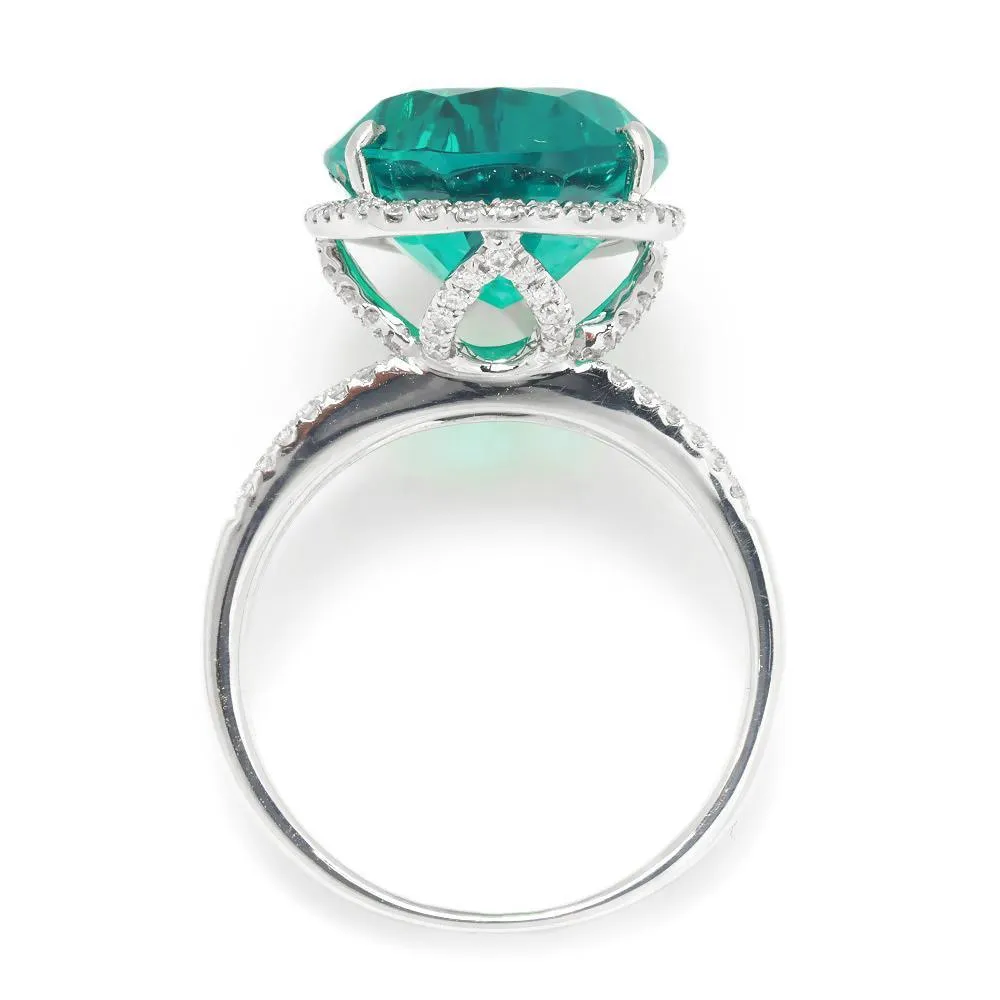 Teardrop Lab-Created Emerald Halo Ring with Diamonds White Gold