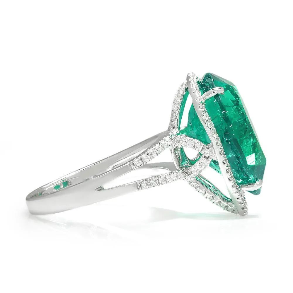 Teardrop Lab-Created Emerald Halo Ring with Diamonds White Gold