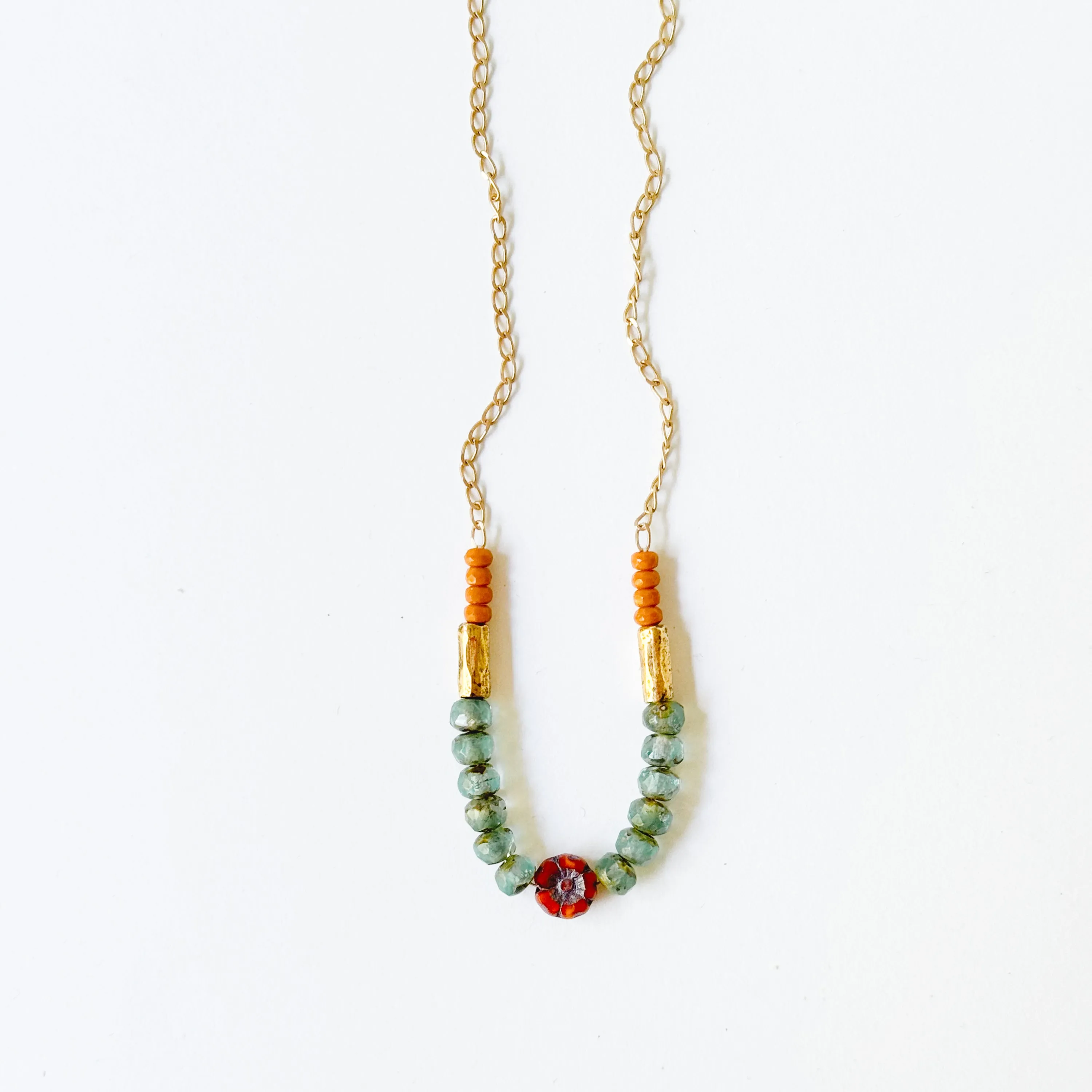 Tiny flower and bead Pendant necklace - WS