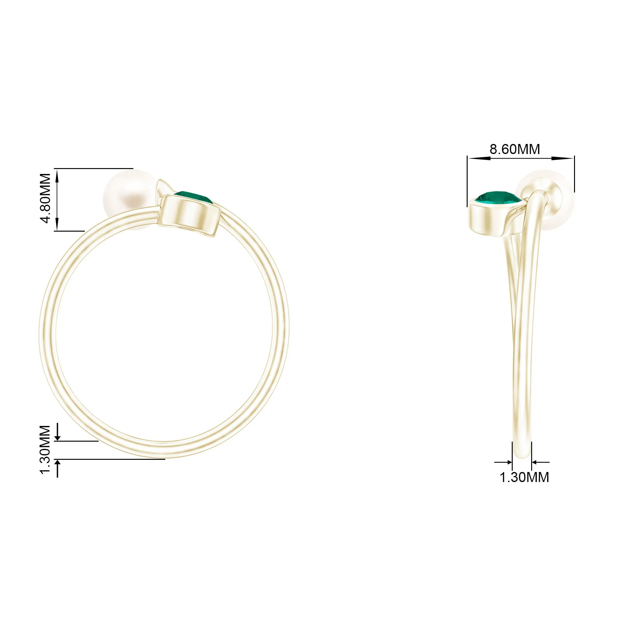 Toi et Moi Emerald and Freshwater Pearl Ring in Gold