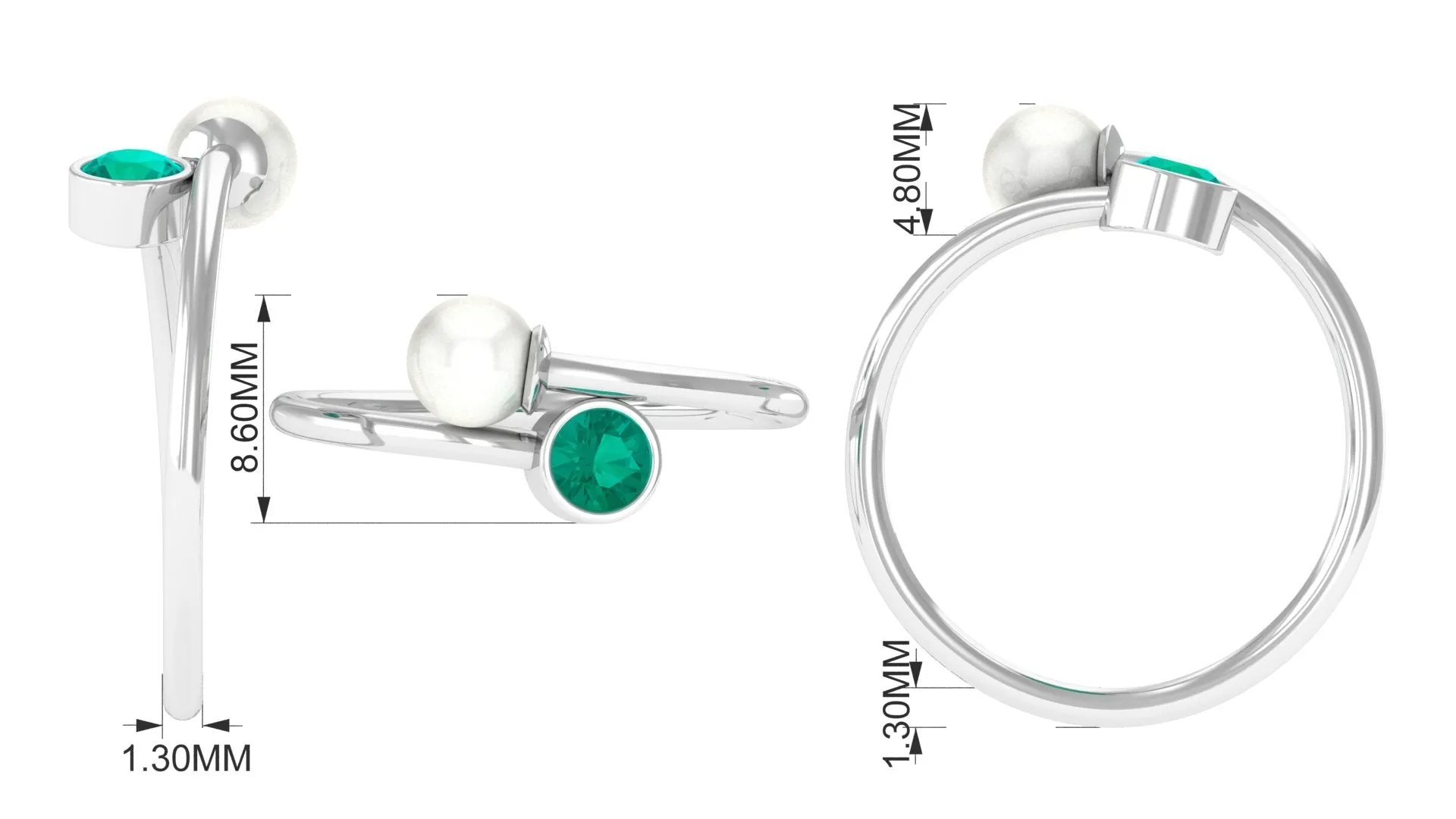 Toi et Moi Emerald and Freshwater Pearl Ring in Gold