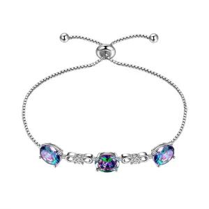 Tokyo Mart Round Rainbow Mystic Topaz Bracelet Women Girls Jewelry Birthday Gift Sterling Silver