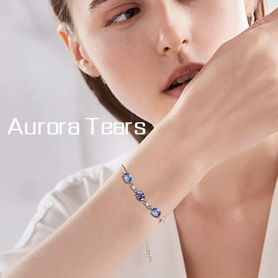 Tokyo Mart Round Rainbow Mystic Topaz Bracelet Women Girls Jewelry Birthday Gift Sterling Silver