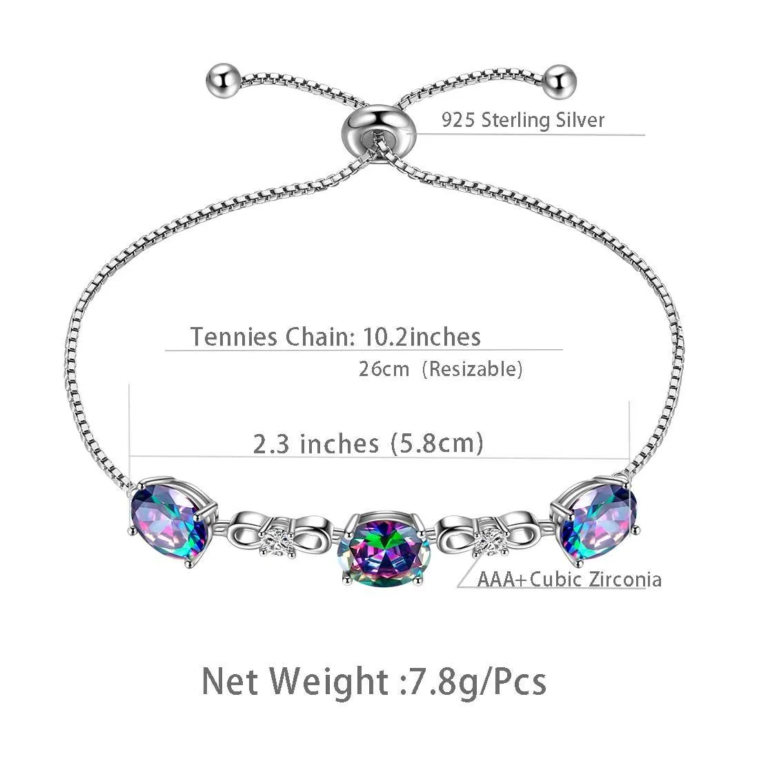 Tokyo Mart Round Rainbow Mystic Topaz Bracelet Women Girls Jewelry Birthday Gift Sterling Silver