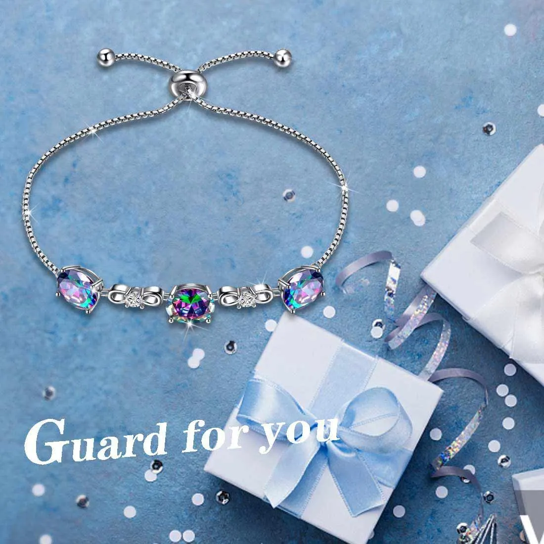 Tokyo Mart Round Rainbow Mystic Topaz Bracelet Women Girls Jewelry Birthday Gift Sterling Silver