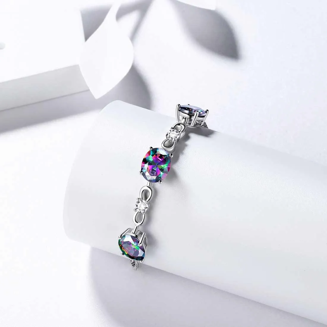 Tokyo Mart Round Rainbow Mystic Topaz Bracelet Women Girls Jewelry Birthday Gift Sterling Silver