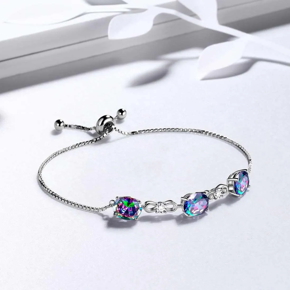 Tokyo Mart Round Rainbow Mystic Topaz Bracelet Women Girls Jewelry Birthday Gift Sterling Silver