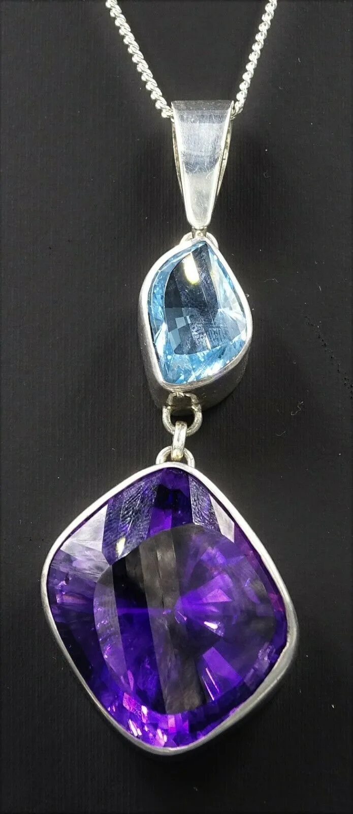 Topaz & Amethyst Sterling Silver Handmade Pendant