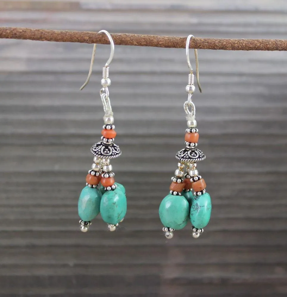 Traditional Tibetan Earrings Coral Turquoise