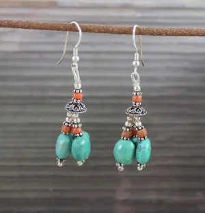 Traditional Tibetan Earrings Coral Turquoise