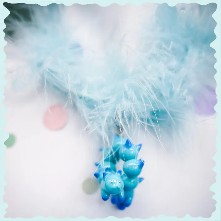 Turquoise and blue catcaterpillar with lots of ears necklace & earring