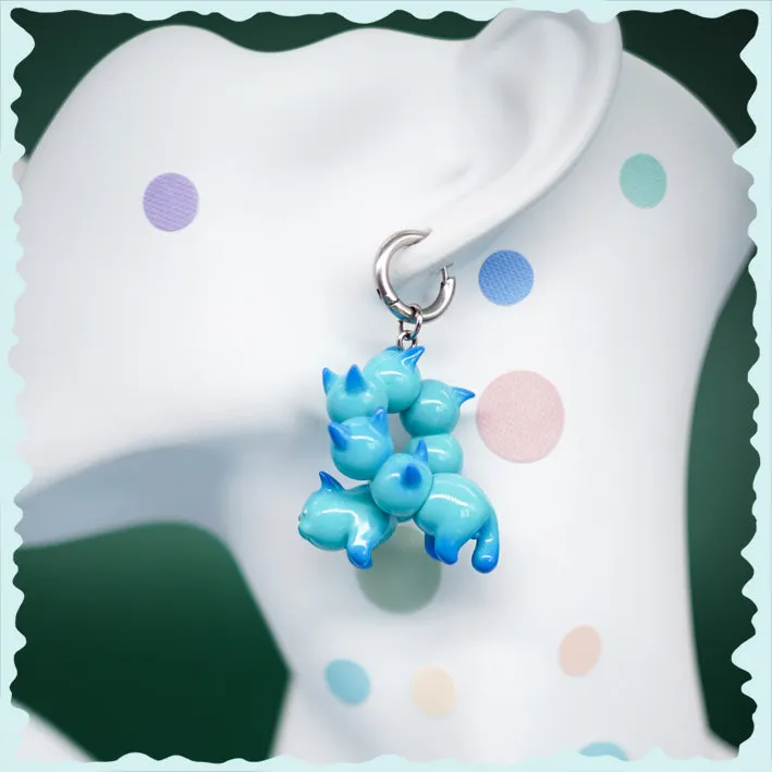 Turquoise and blue catcaterpillar with lots of ears necklace & earring