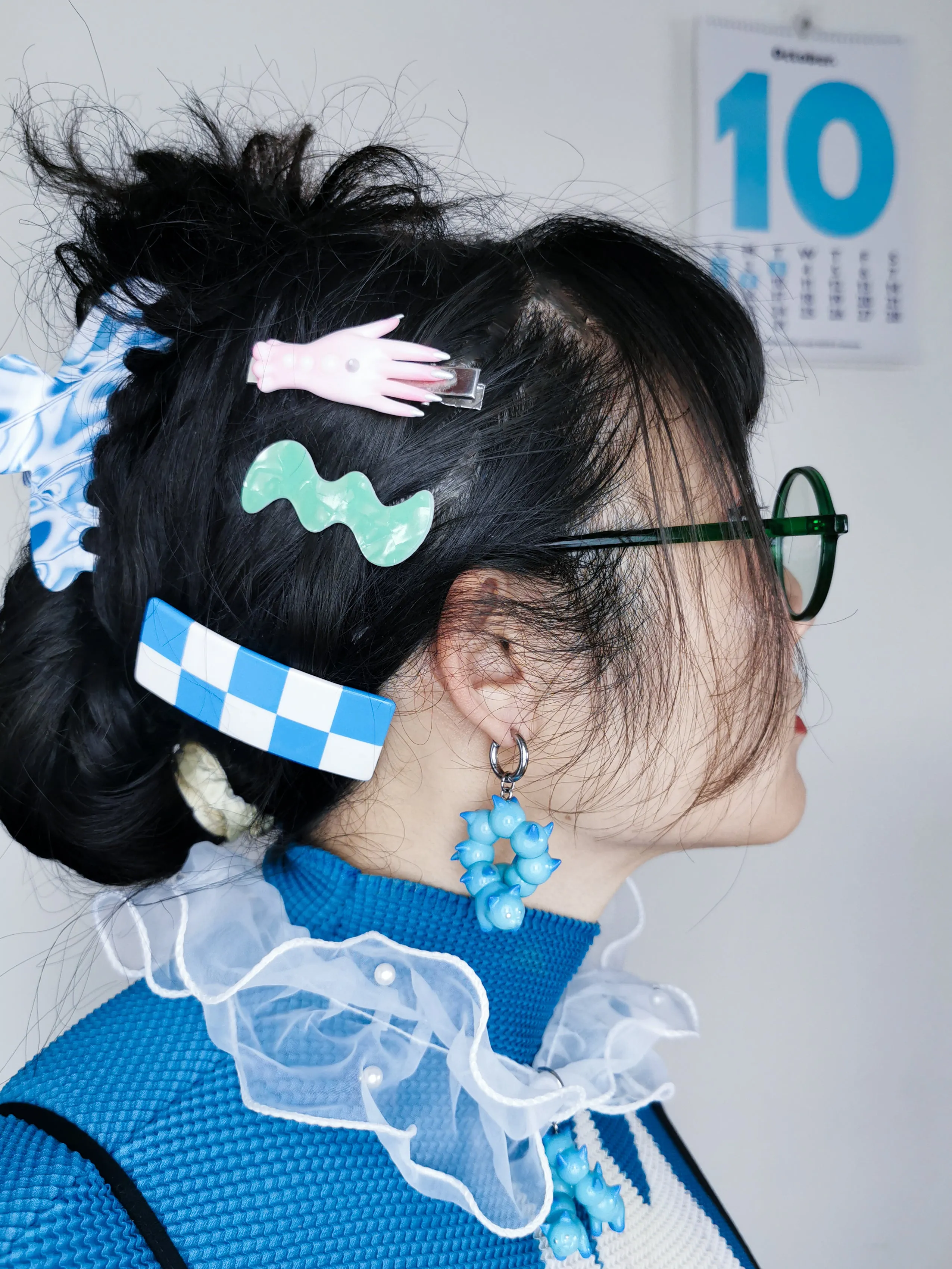 Turquoise and blue catcaterpillar with lots of ears necklace & earring