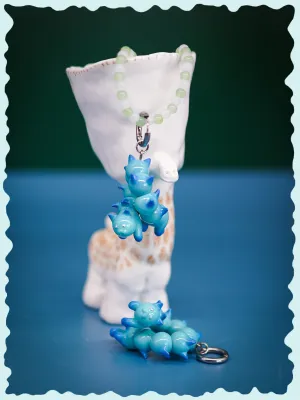 Turquoise and blue catcaterpillar with lots of ears necklace & earring