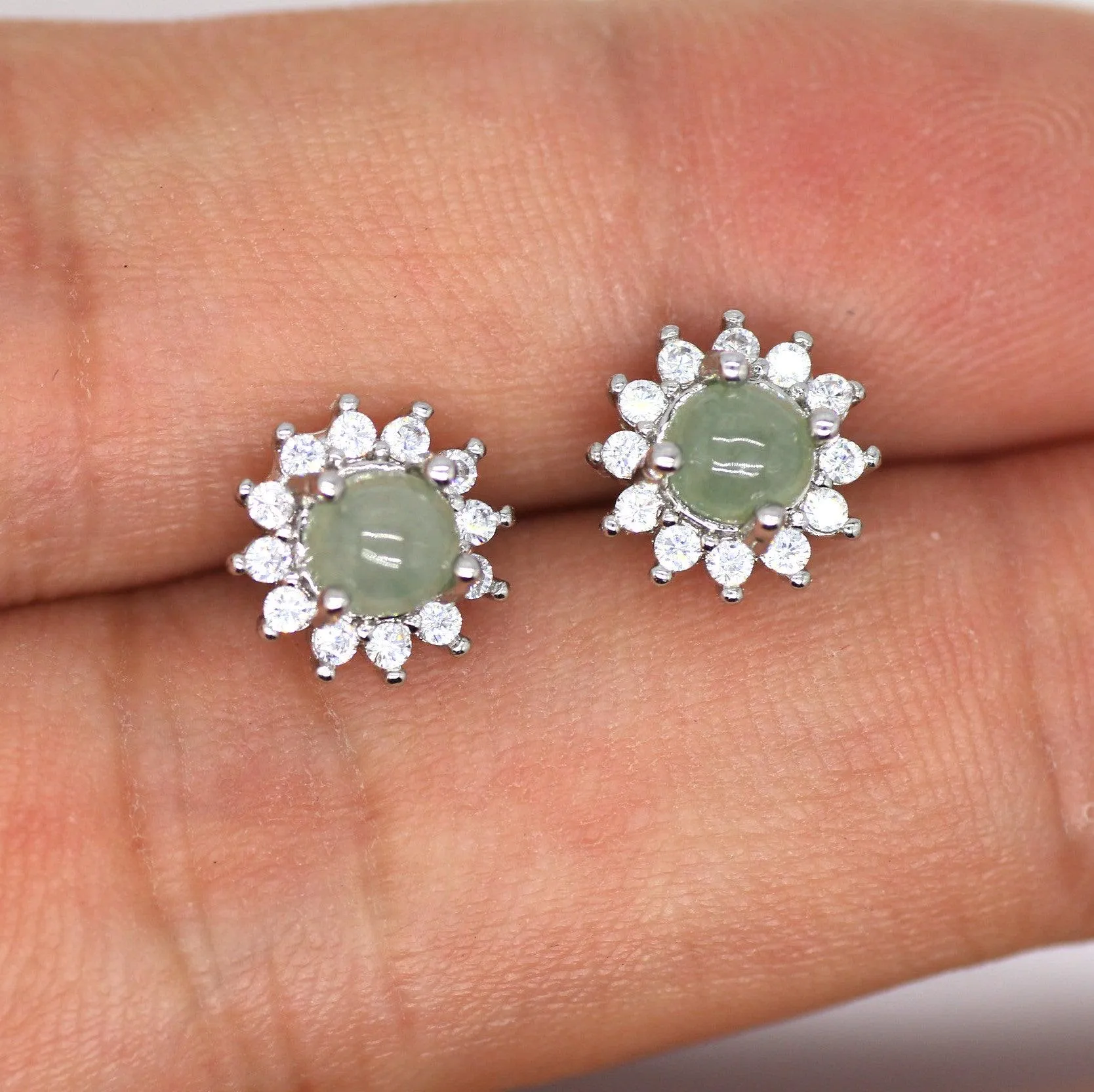 Type A Jadeite Jade Earrings s925 Silver Inlay 1J-BCZD-GLMQ