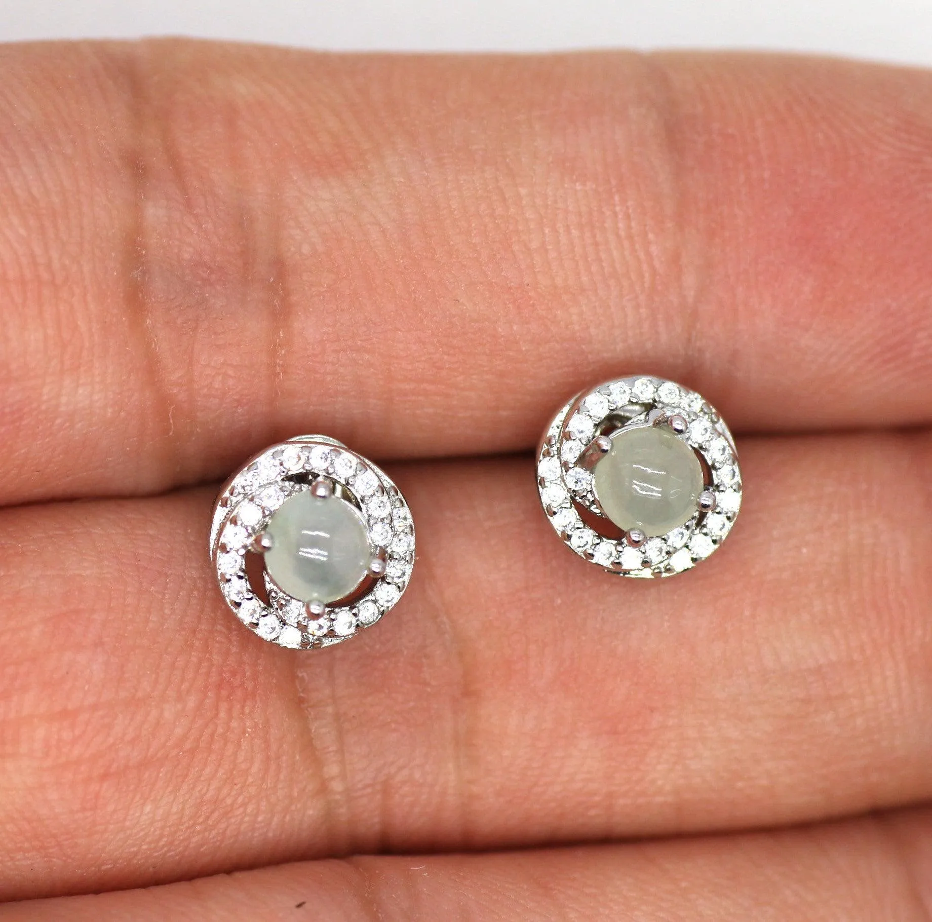 Type A Jadeite Jade Earrings s925 Silver Inlay 6R-H9RI-OGCW