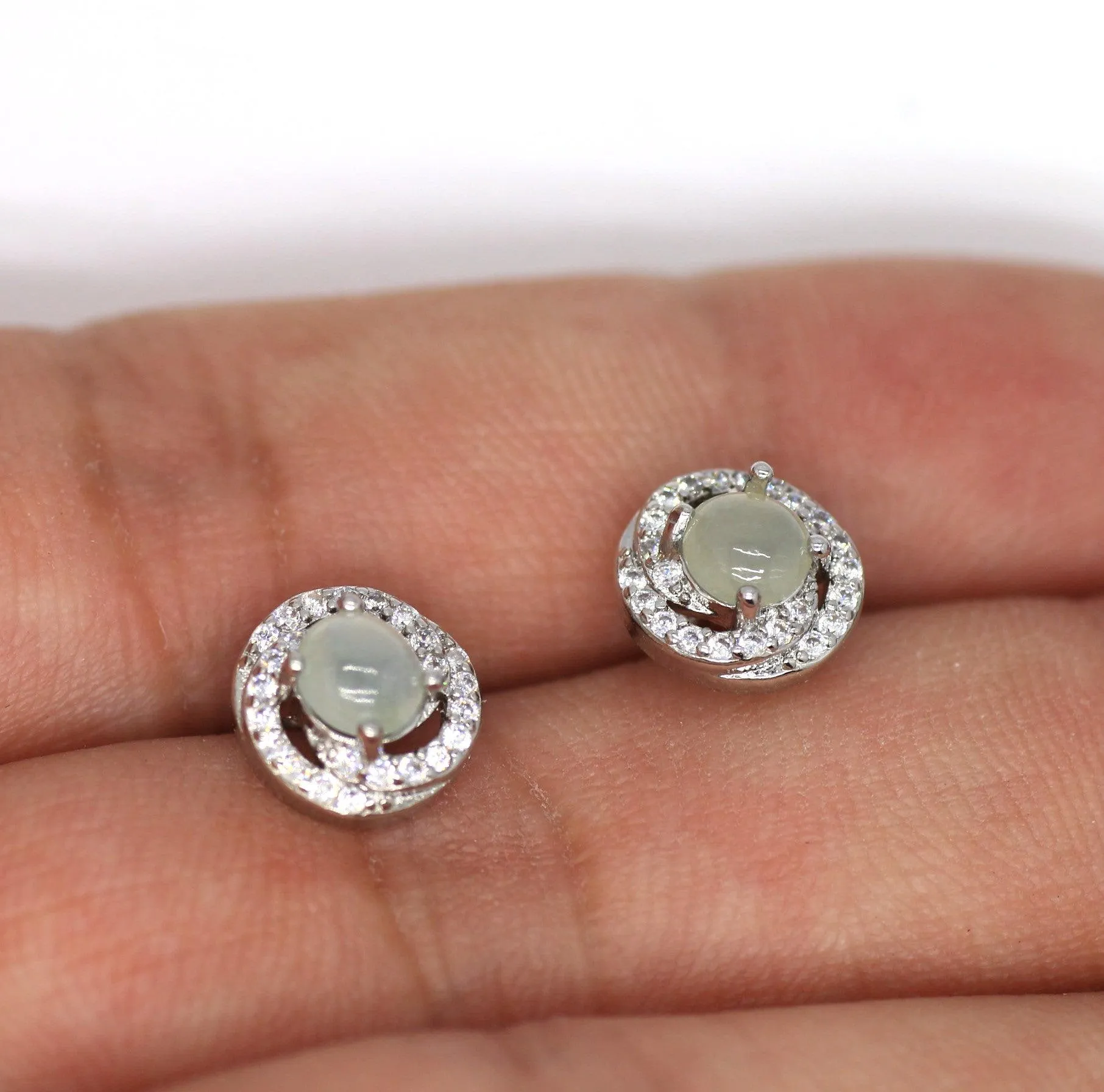 Type A Jadeite Jade Earrings s925 Silver Inlay 6R-H9RI-OGCW