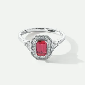 Vera | 18ct White Gold 0.12ct tw Lab Grown Diamond and Created Ruby Vintage Ring